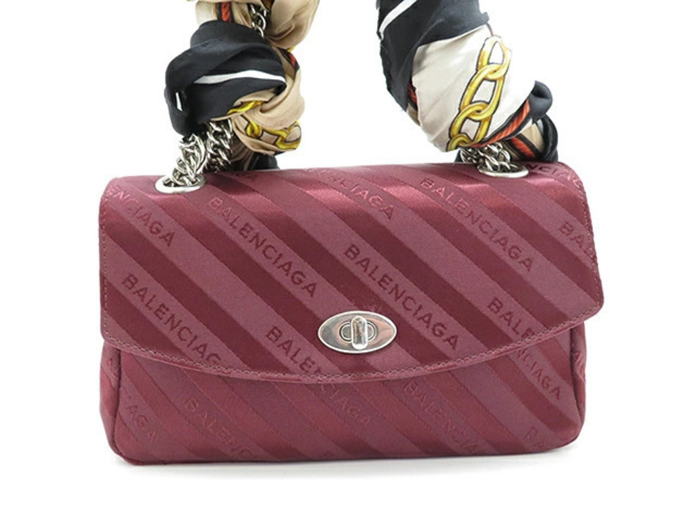 Balenciaga Twilly Chain Shoulder Bag Wine Red Canvas Calfskin